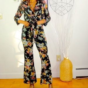 Black Floral Pants Set